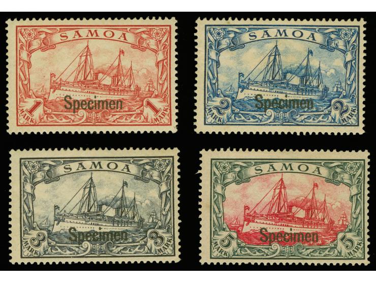 1900/01, Kaiseryacht 1-5 Mark je mit Aufdruck “Specimen”, ungebraucht mit Papierresten, in guter Erhaltung, signiert Bothe BP