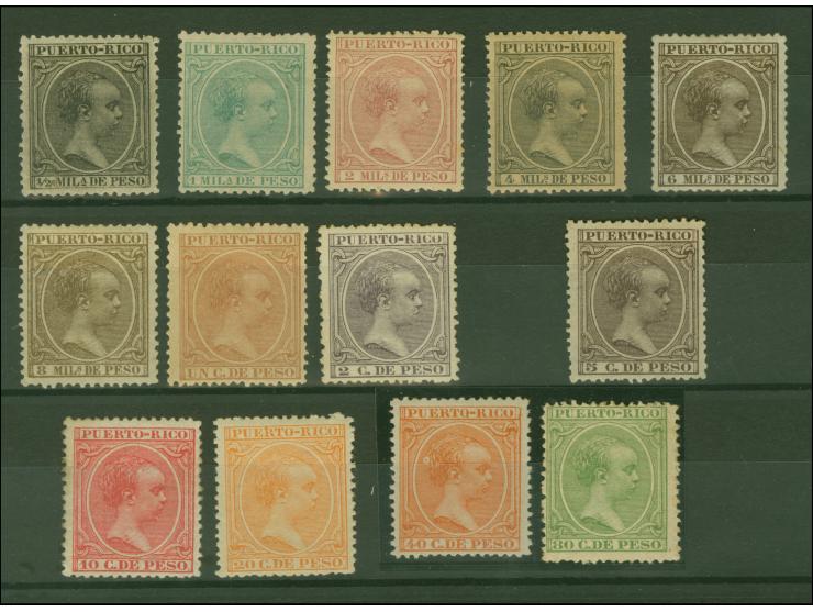 1890, ALFONSO XIII set of 13 unused values including high values 40 C. and 80 C., fine