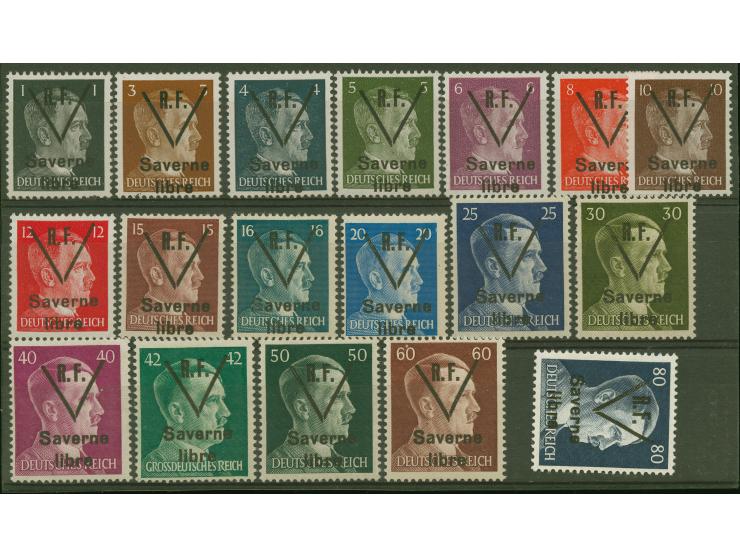 1944, Hitler 1-80 Pfg. with overprint ‘Saverne libre’, unused, fine, signed