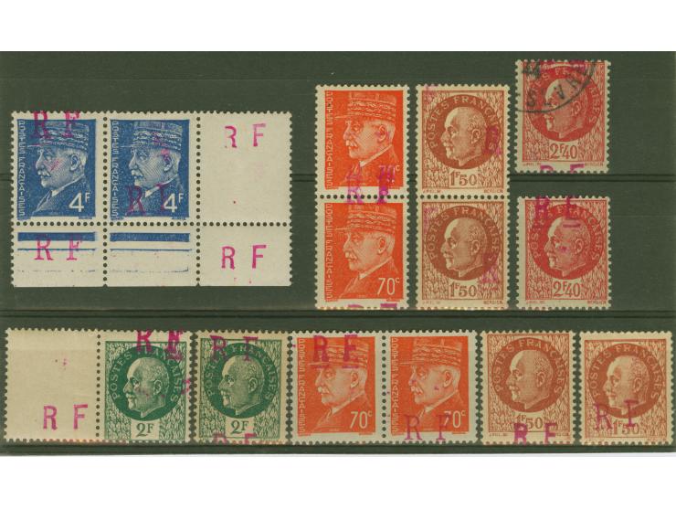 1944, NIORT: 4 pairs and 4 single up to Petain 4,00 fr., one single used all others mint never hinged, fine, signed (Mayer N°