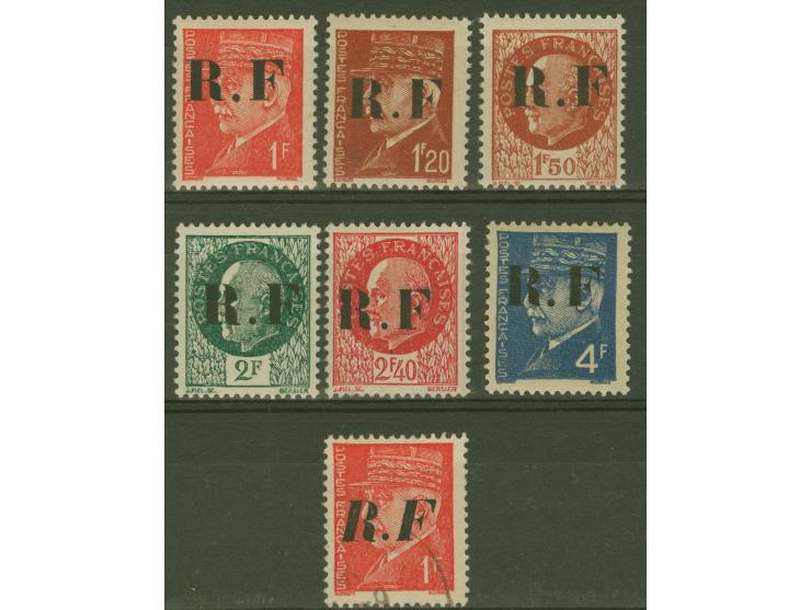 1944, PONS: 7 stamps up to Petain 4,00 fr., one single used all others unused, fine, few signed (Mayer N° 4-8, 10 u.a.)