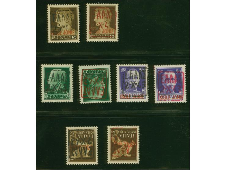 1943, Aufdruck-Ausgaben 10-50 C. je mit schwarzem und rotem Aufdruck kpl., 10-50C. lilarot sowie Flugpost 50 C. schwarz ungeb