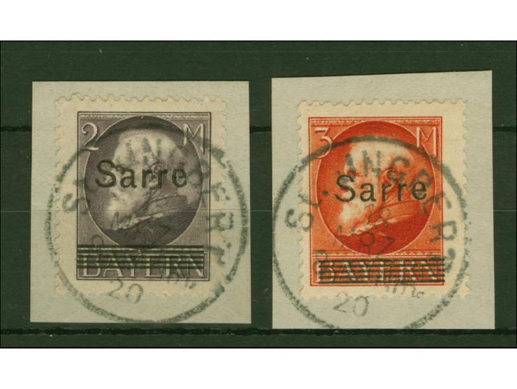 2 M. und 3 M. je mit Stempel „St. INGBERT 18.MRZ.20“ auf Briefstück, tadellos, je sign. Burger BPP