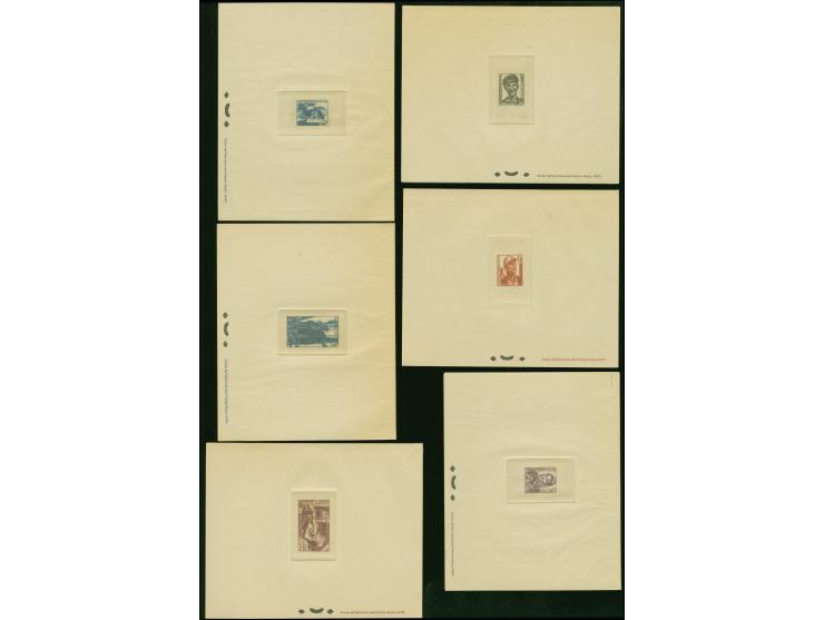 1948, Wiederaufbau des Saarlandes 10 C.-50 Fr. und Flugpost 25-200 Fr., kpl. als Ministerblocks auf Kartonpapier, jeder Karto