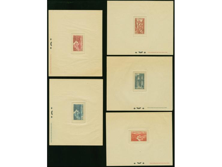 1948, Wiederaufbau des Saarlandes 10 C.-50 Fr. und Flugpost 25-200 Fr., kpl. als Ministerblocks auf Kartonpapier, jeder Karto