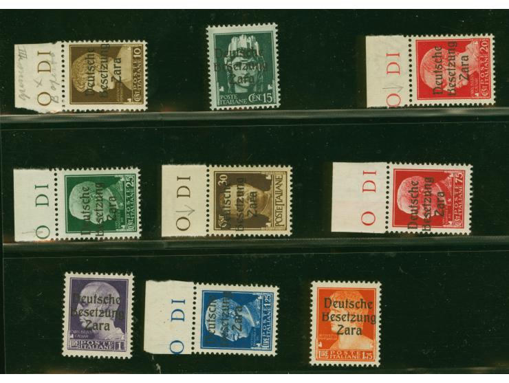 1943, 10-30C. sowie 75C.-1,75L., einheitlich mit Aufdruckfehler “oberer Bogen des B von Besetzung fehlt”, meist Oberrandstück