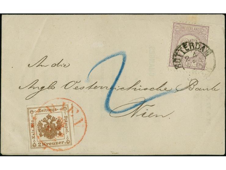 1878, 2 Kreuzer braun, Type II allseits voll- bis breitrandig, mit rotem Einkreisstempel "WIEN 26/3 83" auf kompletter Drucks