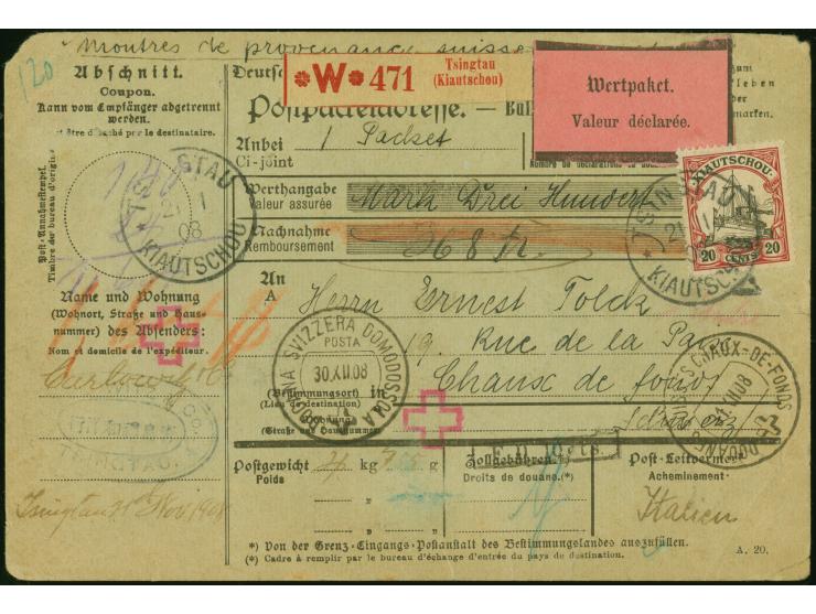 1905/19, Kaiseryacht ½ Dollar im senkrechten Paar, 40 Cents und 20 Cents mit Wasserzeichen sowie 4 Cents ohne Wasserzeichen j