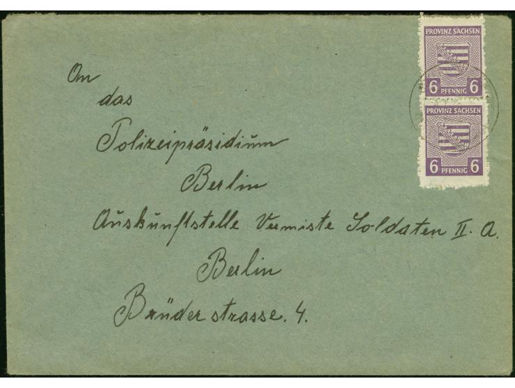 6 Pfg. im senkrechten Paar auf portogerechtem Fernbrief von “OSTERWEDDINGEN -4.1.46” nach Berlin, Bedarfserhaltung, sign. H. 