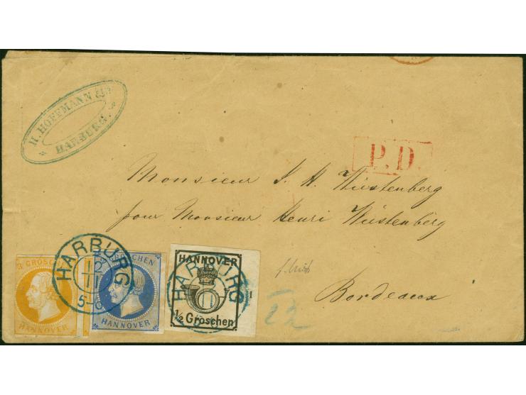 ½ Gr. schwarz, allseits breitrandiges rechtes Randstück aus der Bogenecke, seitlich mit Reihenzähler "1", mit 2 Gr. blau und 