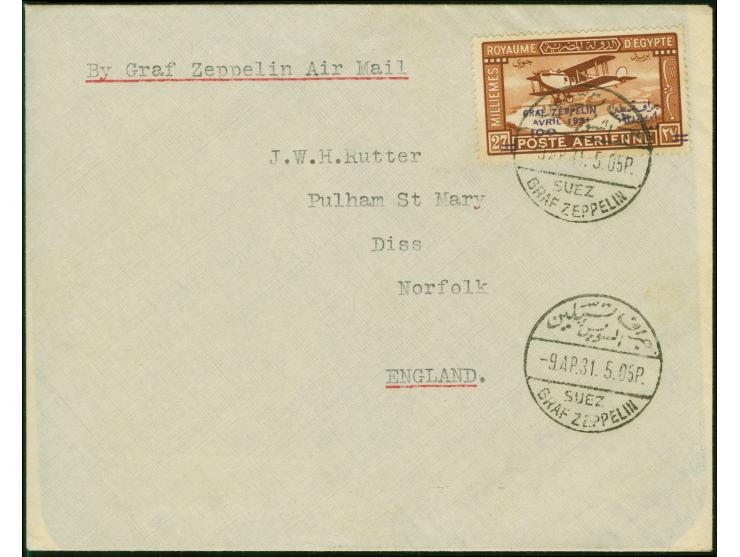 1931, Landungsfahrt nach Ägypten, ägyptische Post der Rückfahrt, Sondermarke 100 auf 27 M. mit Sonderstempel “SUEZ 9.AP.31” a