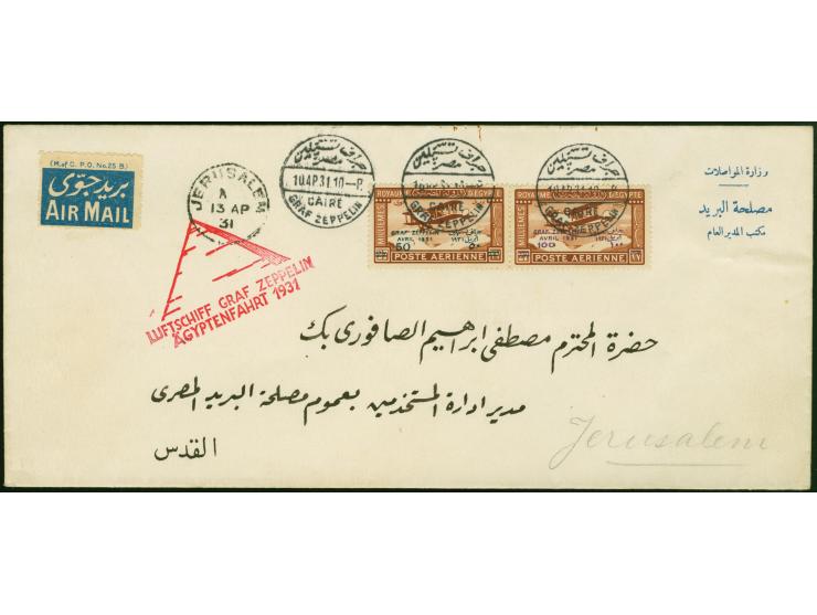 1931, Landungsfahrt nach Ägypten, ägyptische Post, Palästina-Rundfahrt mit Sonderstempel “CAIRE” und Bestätigungsstempel, lan