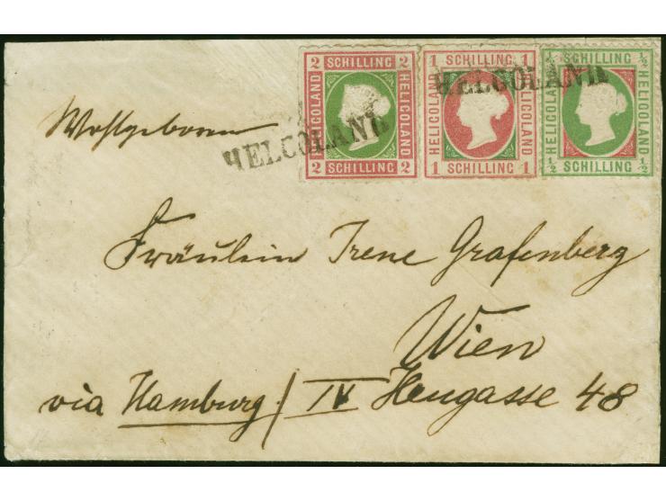 1 Schilling rosakarmin/dunkelgrün sowie 2 Schilling lilakarmin/dunkelgelblichgrün und ½ Schilling mittelbläulichgrün/karmin, 