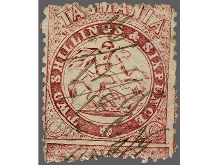 Postal Fiscal Stamps 1863-80 2s. 6d. carmine, watermark double-lined "1", irregular shifted perf 12, used with ms. cancel, fi