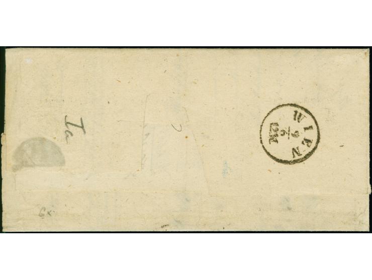 9 Kr. ockerbraun im 3er-Block (sogenannter 'Stuhl'), farbfrisch und voll- bis breitrandig, mit oMR "325" und sauber nebengese