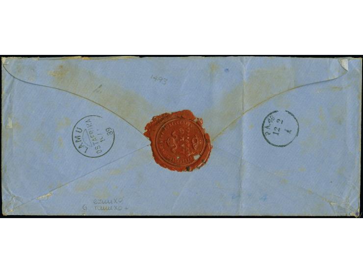 1888, 50 Pfennig oliv im waagerechten Paar und 20 Pfennig dunkelultramarin je mit Stempel “LAMU OSTAFRIKA 19.1.89” als tarifg