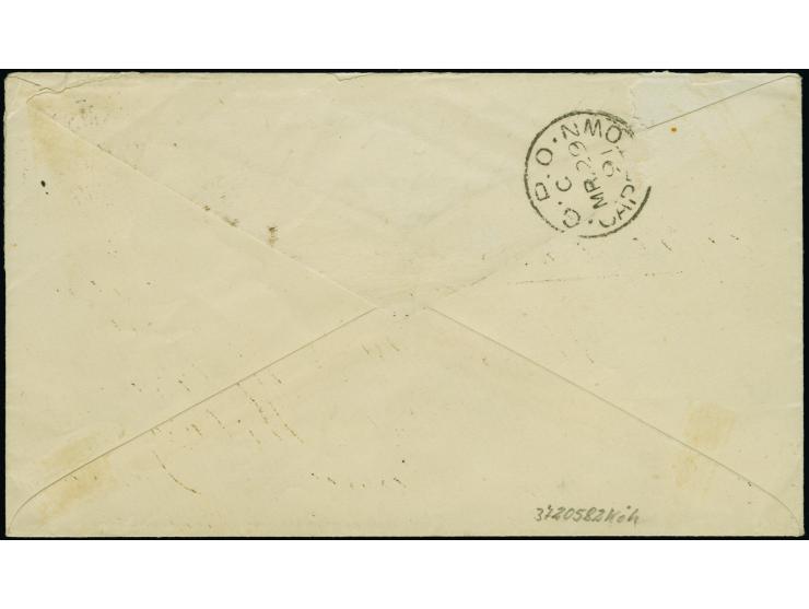 1888, 20 Pfennig dunkelultramarin mit sehr klarem Stempel “OTYIMBINGUE DEUTSCH SÜDWEST-AFRIKA 14.3.91” auf Briefkuvert mit Le