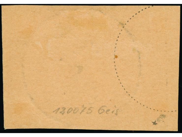 1900/10, Kaiseryacht 5 Mark mit klarem Stempel “YAP KAROLIEN 19.7.11.” auf Postanweisungs-Briefstück, in einwandfreier Erhalt