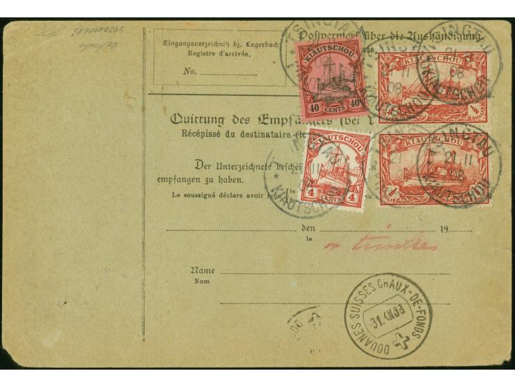 1905/19, Kaiseryacht ½ Dollar im senkrechten Paar, 40 Cents und 20 Cents mit Wasserzeichen sowie 4 Cents ohne Wasserzeichen j