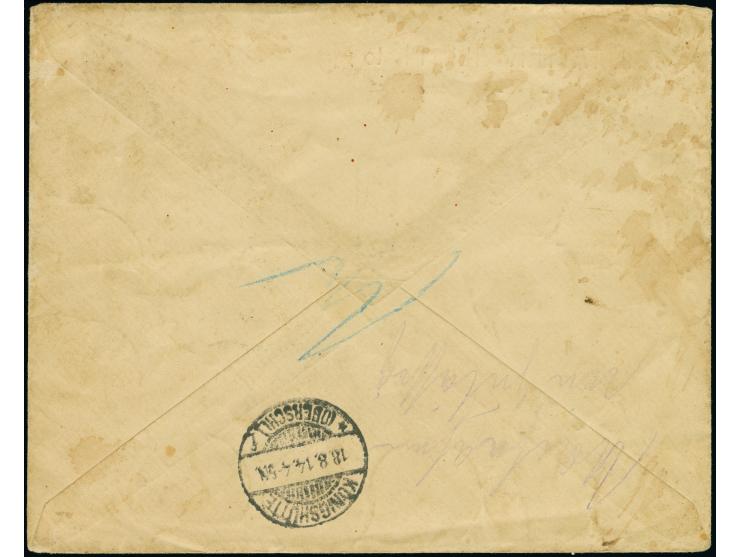 1900/01, Kaiseryacht 25 Pfennig im senkrechten 5er- und 4er-Streifen sowie Einzelmarke je mit Stempel “APIA (SAMOA) 17.6.14” 