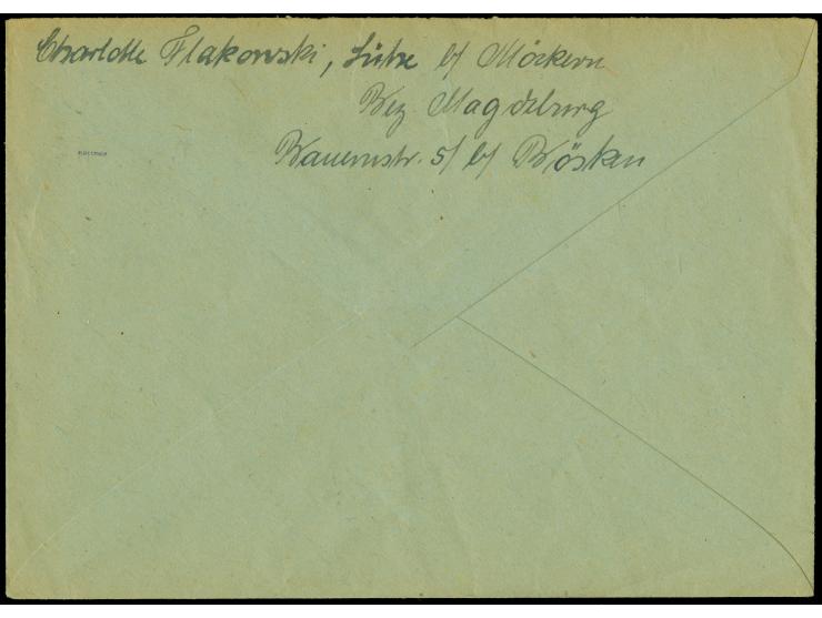 6 Pfg. im waagerechten Paar auf portogerechtem Fernbrief von “MÖCKERN (BZ MAGDEBURG) 28.1.46” nach Berlin, Bedarfserhaltung, 