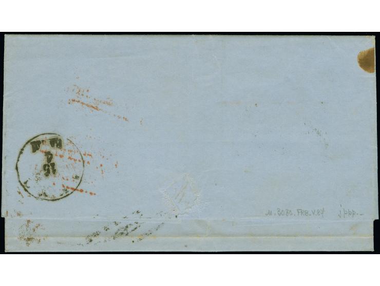 2 Sgr. hellblau, farbfrisch und allseits breitrandig, in Mischfrankatur mit Gittergrund 3 Sgr. orange, voll- bis &nbsp;breitr