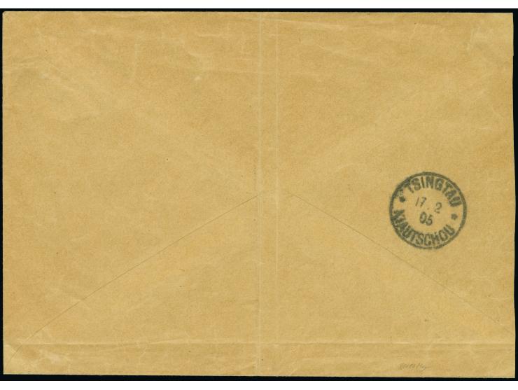“Litsun Kioutschou **” Nebenstempel klar auf Brief mit Kaiseryacht 10 Pfennig mit Stempel “TSANGKOU KIAUTSCHOU 17.1.05” an da