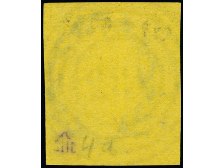 "182" BREMEN in blau, zentrisch und klar auf 3 Sgr. auf gelb. Tadellos.