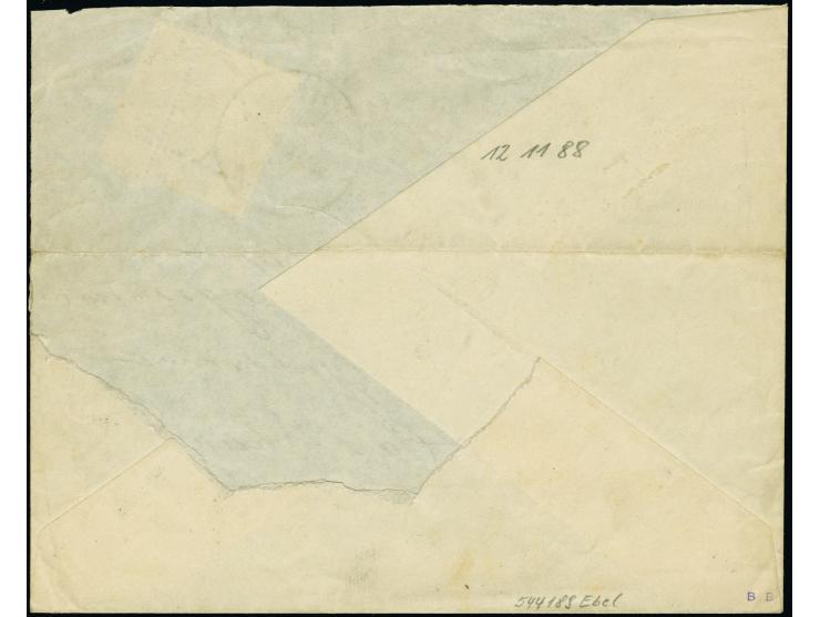 1886, 20 Pfennig dunkelultramarin mit rechtem Bogenrand und unten mit Zwischensteg, sauber mit Stempel “APIA KDPAg ** 12.11.8