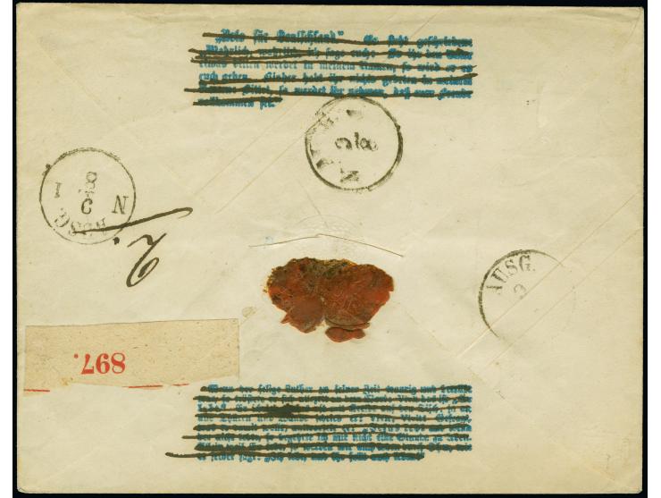 Umschlag 6 Silbergroschen gelbgrün im Großformat, Schilling-Nr. 2, mit auf dem Wertstempel abgeschlagenen Rahmenstempel "FRIE