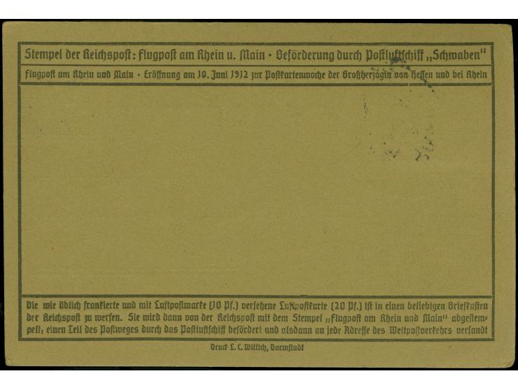 1912, Flugpost am Rhein und Main, E.EL.P. 20 Pfg., normal gezähnt, mit Stempel "FRANKFURT 23.6.12" auf Karte nach Braunschwei