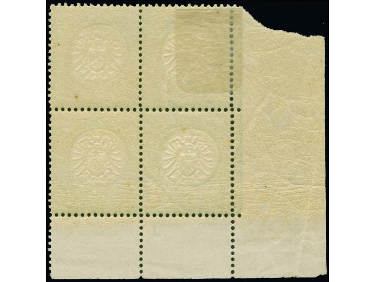 1 Kreuzer gelblichgrün im Viererblock aus der linken unteren Bogenecke mit Plattenkennzeichen “J” unter Feld 141, ungebraucht