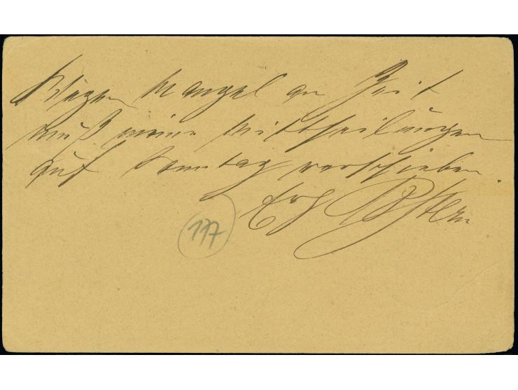 3 Kreuzer karmin mit klarem EKr. “FRANKFURT A.M. N1 20.11.74” als tarifgerechte Einzelfrankatur auf amtlichen Postkarten-Form