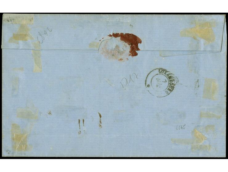 10 c. grey-black, horizontal pair with ample to large margins, tied by rural bars with adjacent c.d.s. "REDANGE 6/V 1859" to 