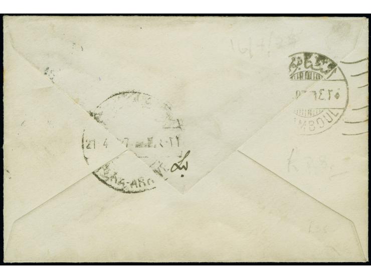 1927, “1st AIR MAIL LONDON-CONSTANTINOPLE” ms. on cover bearing 4 d. deep green and 2½ d. blue from Taunton 16.4.27 with arri