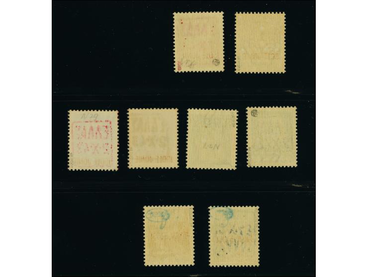 1943, Aufdruck-Ausgaben 10-50 C. je mit schwarzem und rotem Aufdruck kpl., 10-50C. lilarot sowie Flugpost 50 C. schwarz ungeb