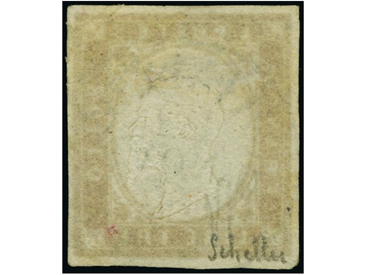 1861, 3 l. “rame vivo”, four large balanced margins, centrally-struck “Chiavari” c.d.s. (22 Nov, 1862), rich colour, a lovely