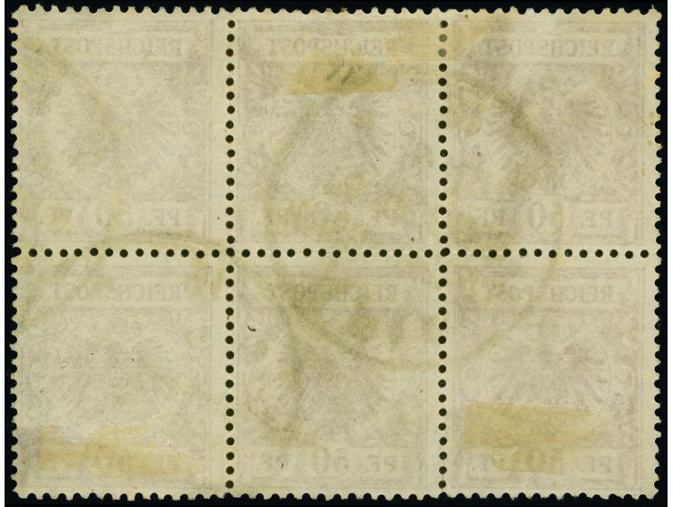 Krone/Adler 50 Pfennig lebhaftbraunrot im waagerechten 6er-Block mit Stempel “APIA KDPAg ** 9.12.91”, die farbfrische Einheit