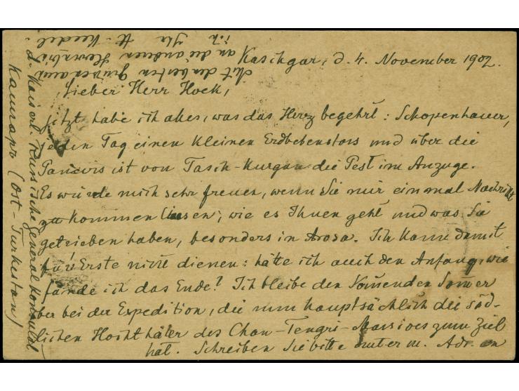 1889, Russia Coat of Arms 1 kop. yellow-orange tied by cds. “OSCH FERGHANA OBL. 2 XI 19-02” to 3 kop. postal stationery card 