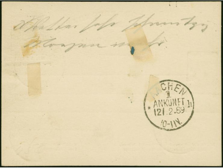 1878, surcharge 5 c. on card 6 c. with "Nach Deutschland" over "Pour l'Allemagne", with additional franking 1880/84, 30 c. li