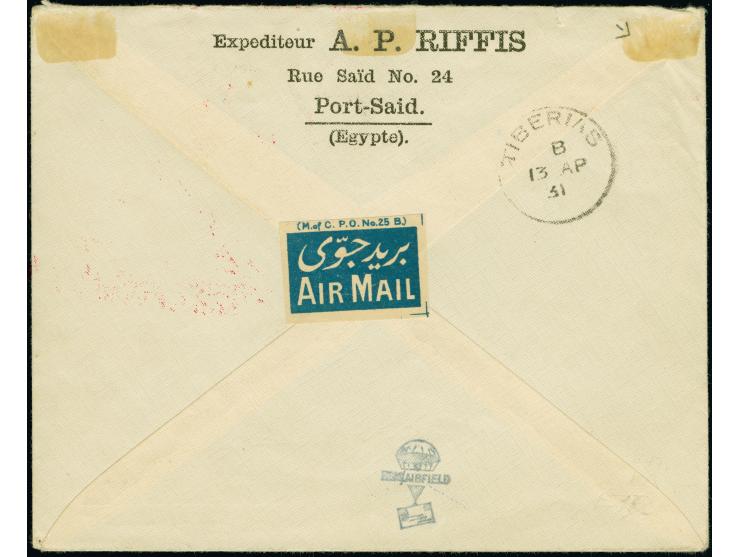 1931, Landungsfahrt nach Ägypten, ägyptische Post, Palästina-Rundfahrt mit Sonderstempel “PORT SAID” und deutschen Bestätigun