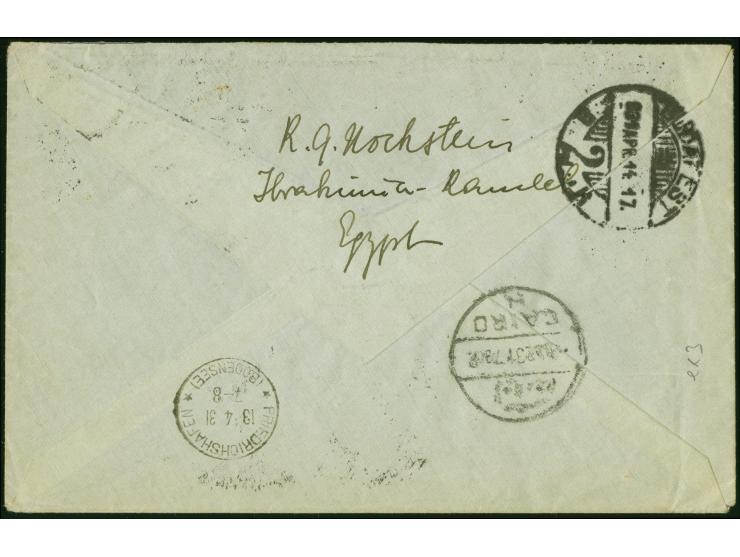 1931, Landungsfahrt nach Ägypten, ägyptische Post, Rückfahrt mit Sonderstempel “ALEXANDRIA”, Hotel-Vordruckbrief “The Contine