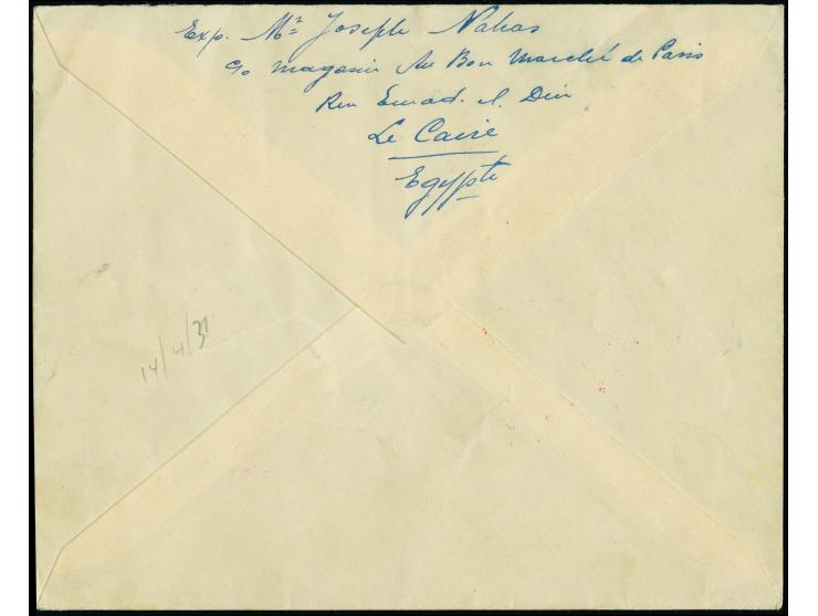 1931, Landungsfahrt nach Ägypten, ägyptische Post, Palästina-Rundfahrt mit Sonderstempel “CAIRE", Vordruckbrief mit beiden So