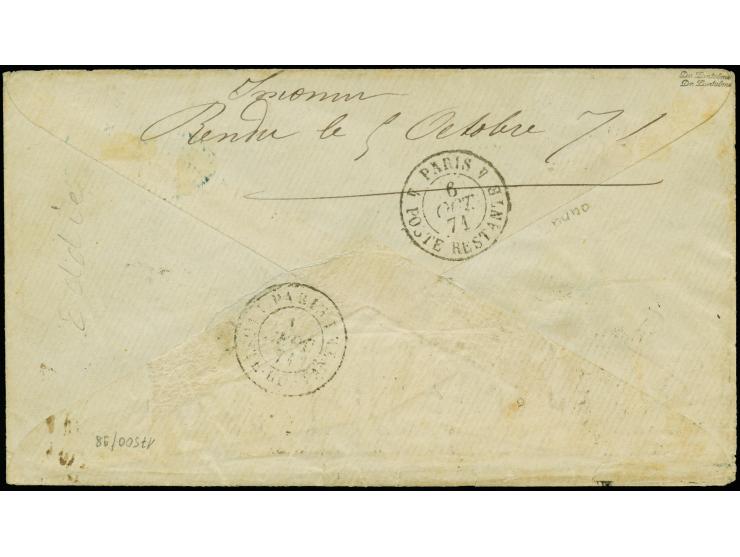 NDP ½ &nbsp;Gr. orange und senkrechter Dreierstreifen 2 Gr. hellgraublau je mit klarem EKr. “CONSTANTINOPEL D.R.P.A. 25.3.71”