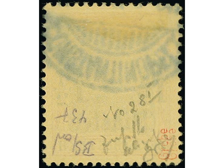 1905, 1½ Pia. auf 30 Pfg. ohne Wasserzeichen mit Aufdruckfehler “Fußstrich sowie Anstrich der großen 1 der linken Wertangabe 