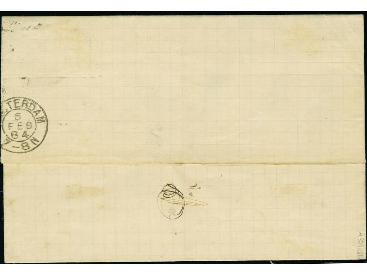 20 Pfg. mittelviolettultramarin mit klarem Stempel “CONSTANTINOPEL DP 2 2.2.84” auf kpl. Faltbrief nach Amsterdam mit Ankunft