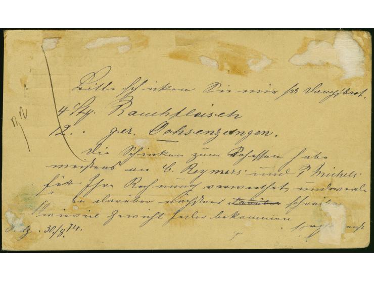 1873, 1 Schilling karmin/lebhaftgelblichgrün, farbfrisch und gut gezähnt, sauber mit L1 "HELGOLAND" auf Postkarte nach Hambur