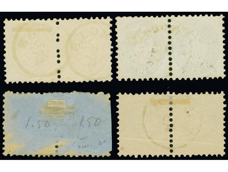 1876-83, Austrian Levant 2 sld. yellow and 10 sld. blue horizontal pairs, cancelled respectively with Burgas and Filipopoli c