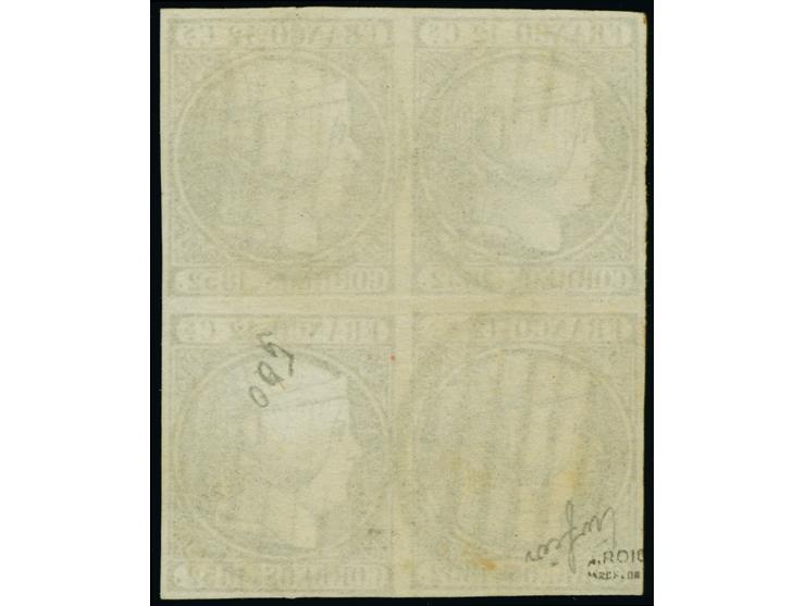 1852, Isabella 12 c. lilac, block of four, good colour and nice even margins, neatly cancelled. Very fine. Signed Roig and ce