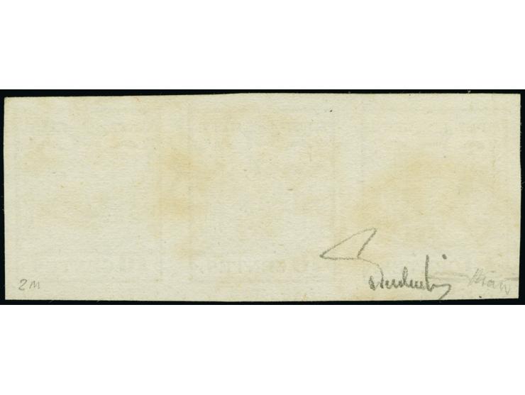 Maschinenpapier 10 Cmi. schwarz, waagerechter Dreierstreifen, allseits breitrandig, entwertet durch EKr. von Venedig. Eine se